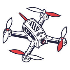 White drone with red propellers and blue accents quadcopter aerial vehicle