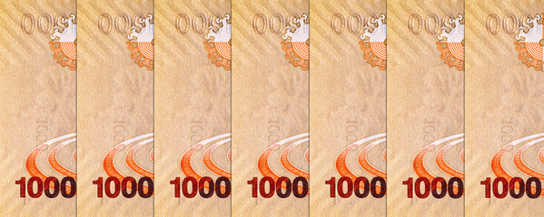 Banknote 1000 shillings Uganda 2022 with the image of fauna and deer. Fragments for design. paper money of Uganda