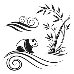 Panda and bamboo decorative elements leaves nature