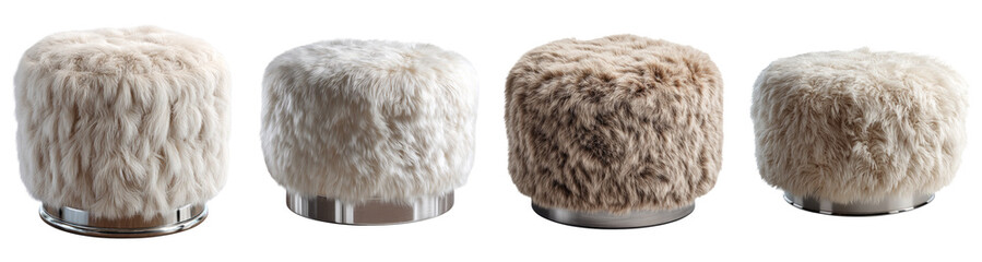 Soft and Cozy Fur Stools on Transparent Background for Modern Decor