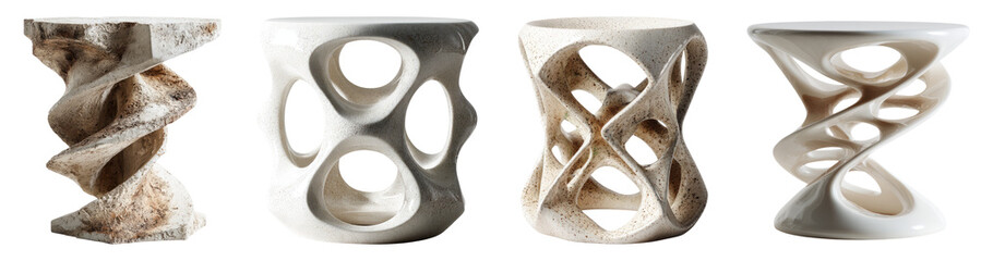 Modern Art Sculptures Featuring Unique Curves on Transparent Background