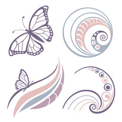 Obraz premium Purple butterflies and abstract swirls butterfly pink