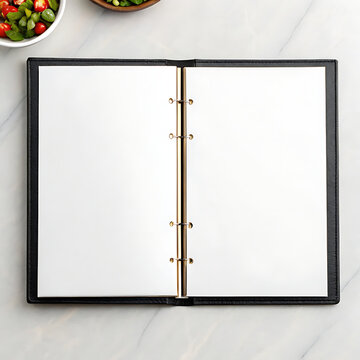 Black menu binder with blank pages white