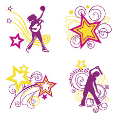 Purple yellow star swirls and figures vector