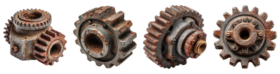 Collection of Vintage Gears on Transparent Background