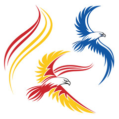 Obraz premium Red yellow blue eagles abstract design bird flying
