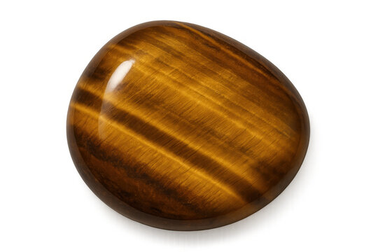 Polished tiger eye gemstone cabochon displaying its remarkable chatoyancy, isolated on transparent background