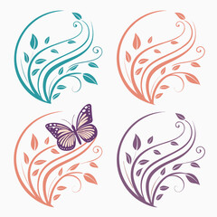 Obraz premium Teal coral purple floral swirls butterfly leaves