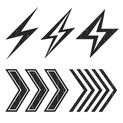Textured lightning bolts and chevron arrows directional arrow