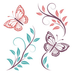 Two butterflies with floral swirls butterfly nature