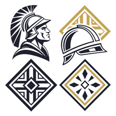 Warrior helmet and geometric emblems ancient profile