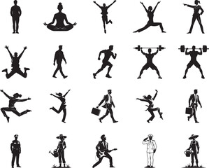 Diverse Silhouettes of Human Activity: A collection of various human silhouettes are captured in this image, representing an array of different activities and roles.