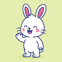 Cute unCute White Bunny Waving Hello with Pink Cheeks and Earsicorn