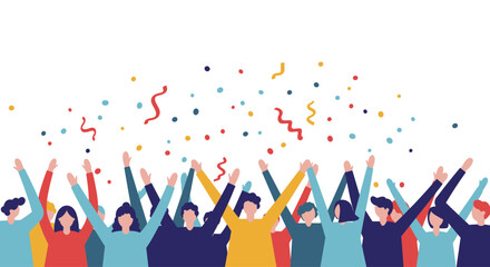 A joyful flat design illustration of an abstract audience cheering and celebrating, embodying the vibrant and enthusiastic atmosphere of the Festival