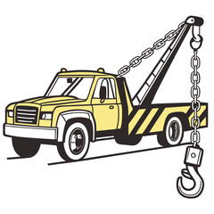 Naklejka premium Yellow tow truck with chain and hook black white