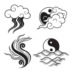 Yin Yang clouds and water elements taijitu waves