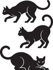 Obraz premium Halloween cat silhouette vector set, collection of witch cat with hat icon isolated on white background