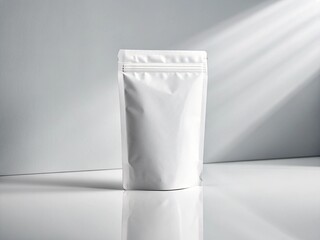 Foil pouch with zipper, doypack for food. Blank stand up plastic bags mockup. flex package with zip lock isolated on white background, 3d illustration