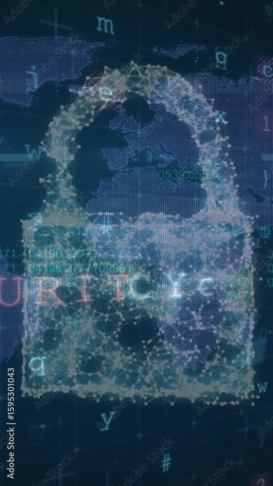 Aufkleber animation of fingerprint bionic security system over blue landscape with diverse data