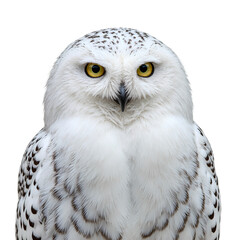 Obraz premium Majestic snowy owl with piercing yellow eyes and soft white feathers exuding elegance and grace in a winter setting