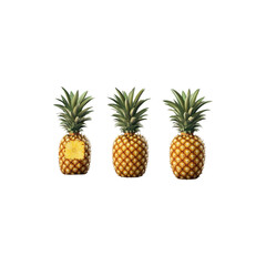Fresh Whole Pineapple with Spiky Green Leaves Isolated on White Background