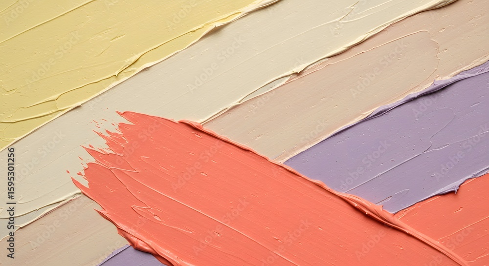 Poster close-up of textured paint strokes in various pastel colors, creating an abstract diagonal pattern.
