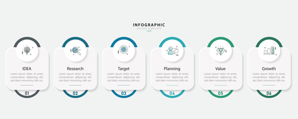 Infographic template vector design. 6 Step timeline journey, Flat simple infographics design template. presentation graph. Business concept with numbers 6 options or steps vector illustration.