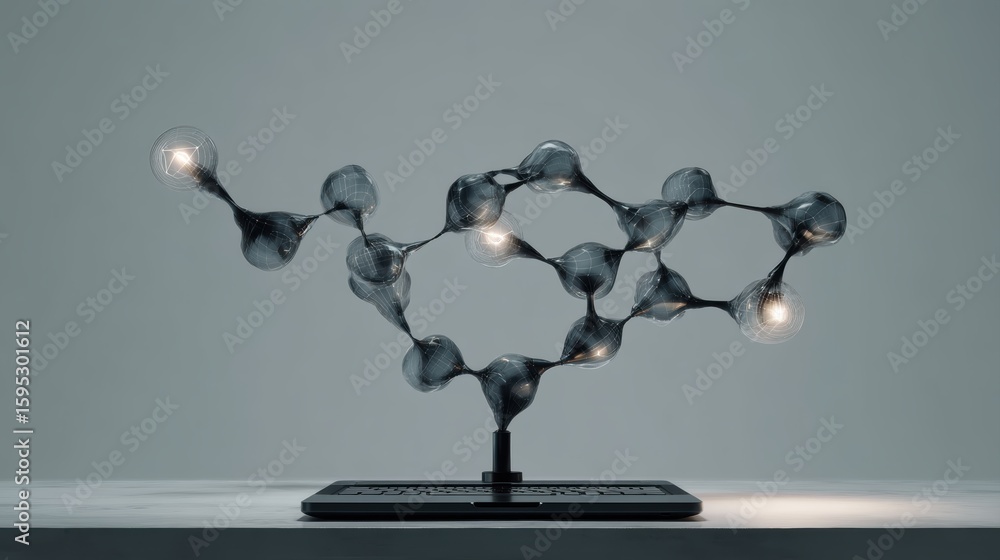 Aufkleber a modern molecular structure lamp with illuminated nodes sits on a sleek base against a minimalist g