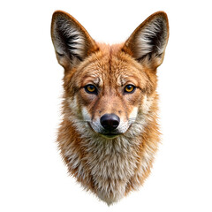 Fototapeta premium Close up of Asiatic wild dog dhole on sandy background showcasing golden eyes and confident stance Perfect for animal lovers and wildlife enthusiasts