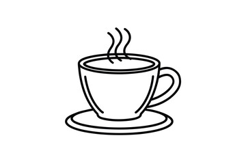 Fototapeta premium Simple line art illustration of a steaming cup of coffee or tea on a saucer perfect for minimalist designs and beverage related content creation