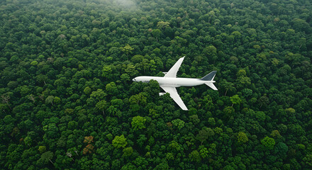 Fototapeta premium Aerial view of forest background, airplane flying over forest wallpaper, green forest view 