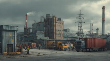 Obraz premium An industrial landscape, highlighting an array of infrastructure including a factory