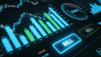 Futuristic stock market analysis interface with real-time data and trading indicators - Powered by Adobe
