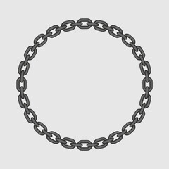 Circular metal chain frame on a light gray background