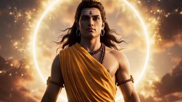 Divine Portrait of Lord Rama &ndash; Hindu God with Glowing Aura