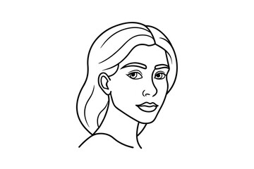 Elegant Woman Portrait Line Art Illustration Minimalist Style Black and White Drawing Perfect for Coloring Pages Fashion Design and Creative Projects Isolated on White Background