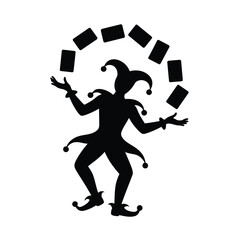 Silhouette of a jester juggling playing cards
