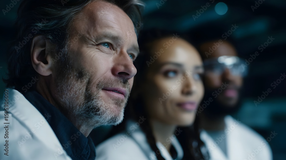 Poster a manager discusses a production plan with engineers in a control room long title a factory manager 