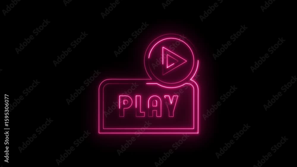Poster glowing neon pink play button icon with transparent background and futuristic design for media playb