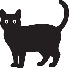 Halloween Cat Silhouette Vector, Collection of Witch Cat with Hat Icon Isolated and White Background