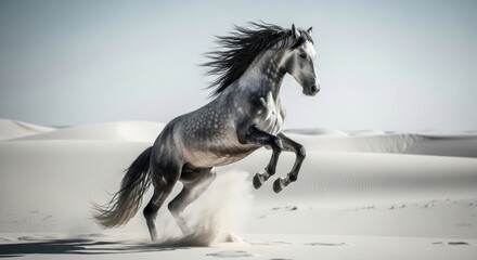 Obraz premium Majestic Horse Rearing in a Sandy Desert Landscape