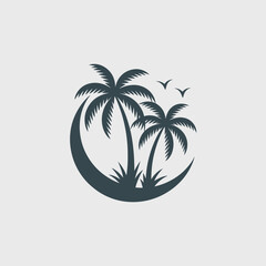 Obraz premium Tropical paradise silhouette with palm trees and birds