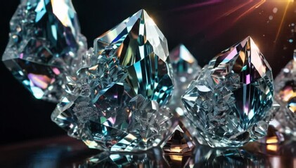 Animated shifting crystals with prism light effects, giving a futuristic, holographic look - Powered by Adobe