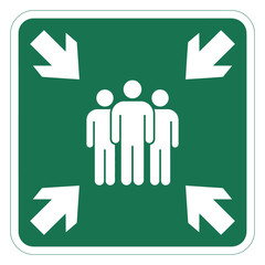 Emergency assembly point sign with people and arrows