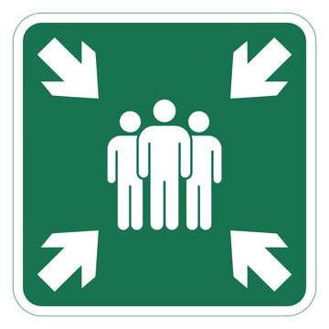 Emergency assembly point sign with people and arrows
