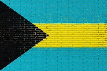 Flag of Bahamas depicted on a brick wall. Flat view
