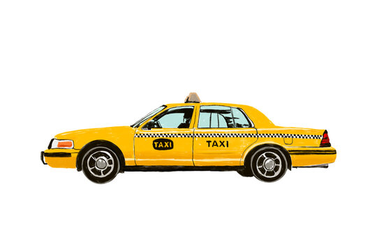 yellow taxi car new york NYC vintage car in the city travel hand drawn on transparent background.