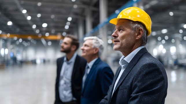 Business executives touring a modern industrial facility - Powered by Adobe