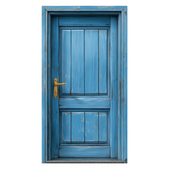 Isolated blue wooden door with gold handle vintage architectural design concept