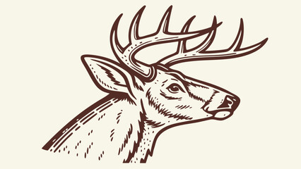 A detailed, stylized black and white illustration of a deer head, perfect for a variety of graphic design projects.